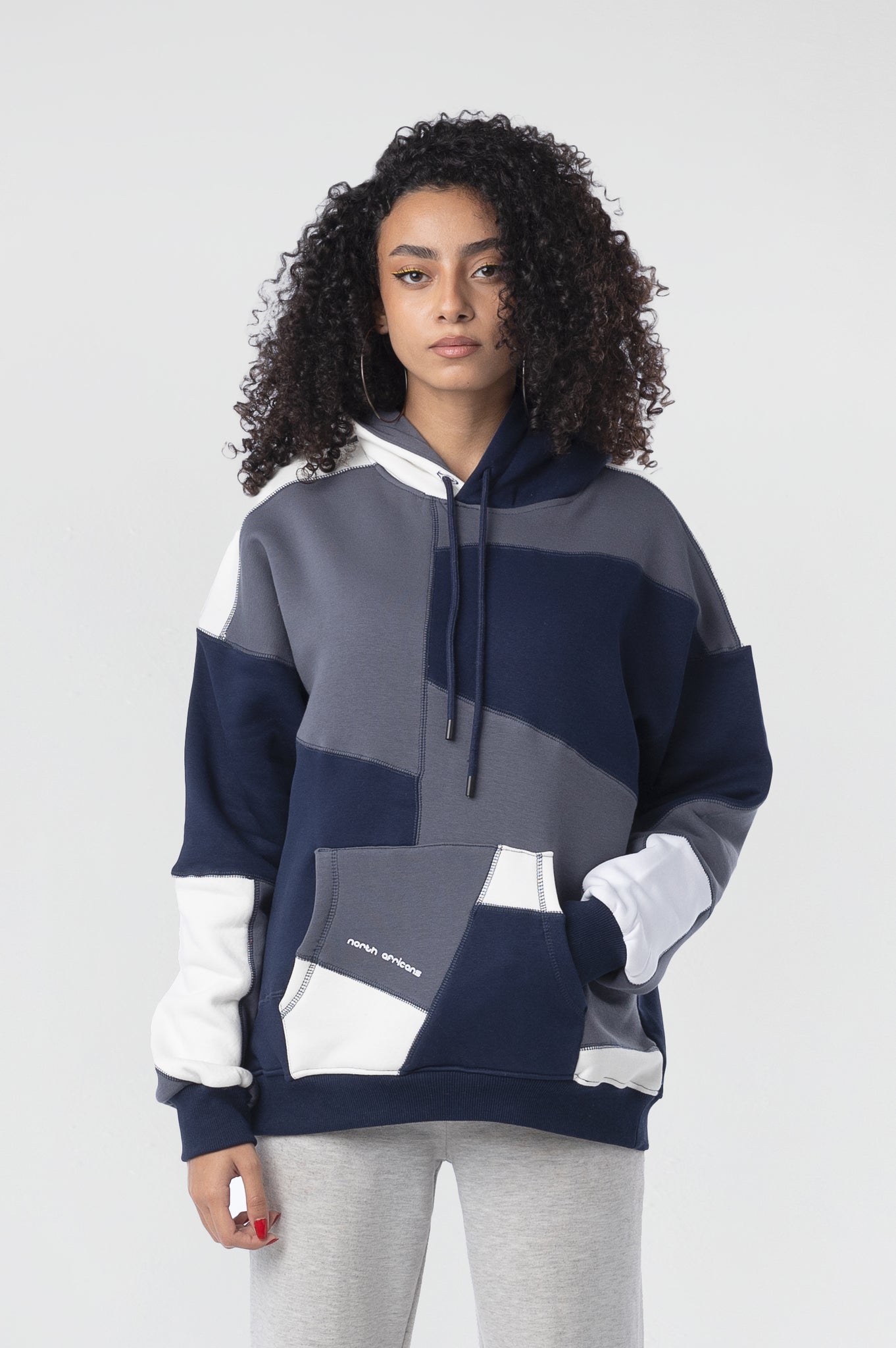 Navy Blue Patchwork Unisex Hoodie